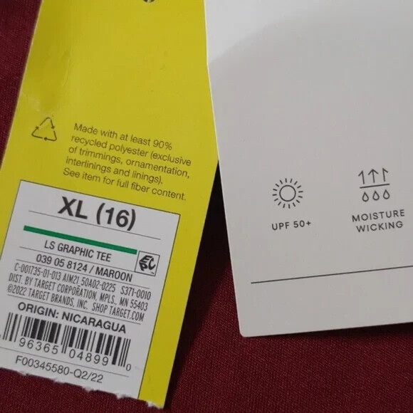 NEW All in Motion UPF 50+Maroon Red Long Sleeve <Push The Limit> Graphic T-Shirt - Picture 5 of 8